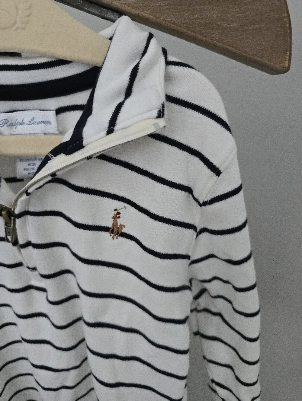 Ralph Lauren Kids White & Navy Striped Half-Zip Pullover 24 Months